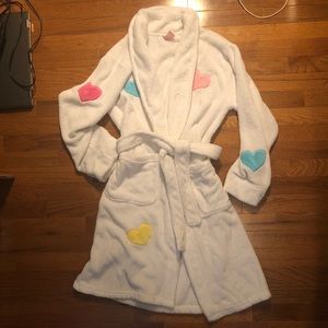 White bathrobe with colorful hearts